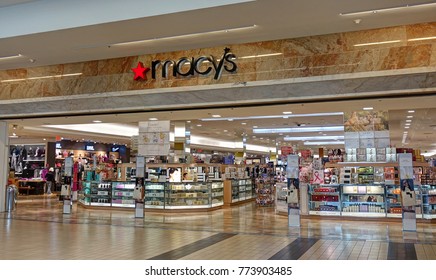 HDR Image, Macy's Retailer Storefront, Shopping Mall - Peabody, Massachusetts USA - October 18, 2017