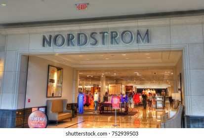 HDR Image, Nordstrom Retailer Storefront, Shopping Mall Entrance - Peabody, Massachusetts USA - October 18, 2017