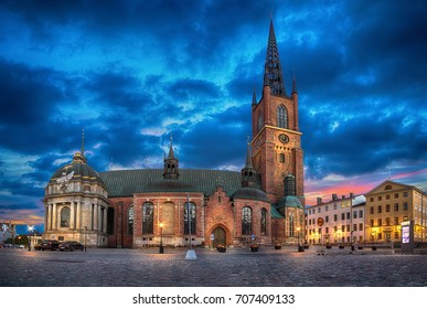HDR image of Riddarholmen Church at dusk located in Old Town (Gamla Stan) of Stockholm, Sweden