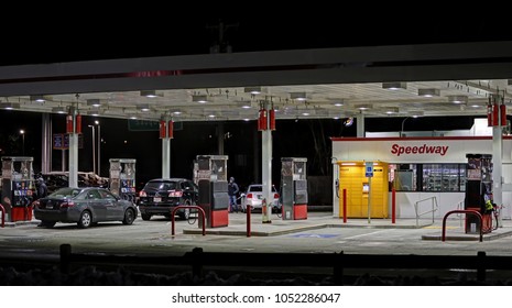 HDR Image, Speedway Gas Service Station, Car Fuel Pumps - Saugus, Massachusetts USA - March 10, 2018