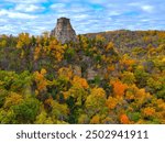 HDR Photo of Sugar Loaf Bluff in Winona, Minnesota during the fall with amazing fall colors