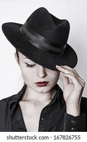 Hdr Portrait Of Gangster Woman In Black Hat