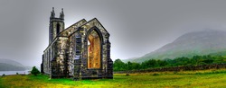 Hdr Processing Of Dunlewey Or Dunlewy Church In Co. Donegal. Dún Lúiche Landscape Of Ireland.