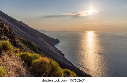 HDR of the Sciara del Fuoco at sunset, Stromboli, Italy.