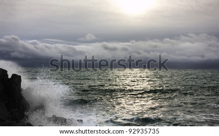 HDR tonemapped. Surf and cloud over Pacific ocean