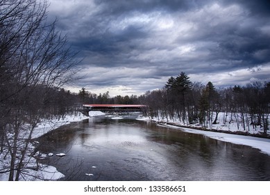 HDR View Of Kiss Bridge In North Conway, NH