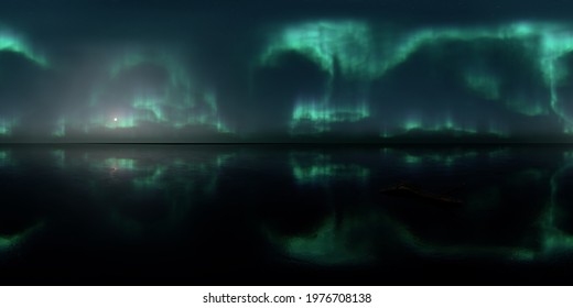 HDRI - Ice Terrain With Aurora Borealis On The Sky