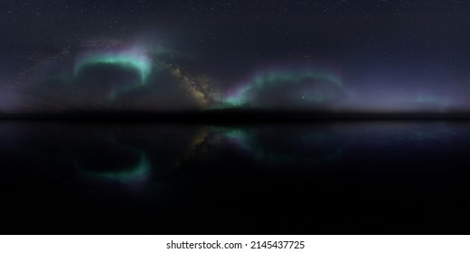 HDRI - Ice terrain with Aurora Borealis on the sky 20 - Panorama - Shutterstock ID 2145437725