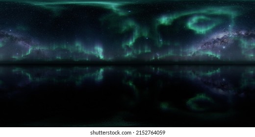 HDRI - Ice Terrain With Aurora Borealis On The Sky 48 - Panorama