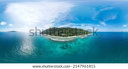 HDRI seamless spherical aerial 360-degree panorama of La Digue island, Seychelles