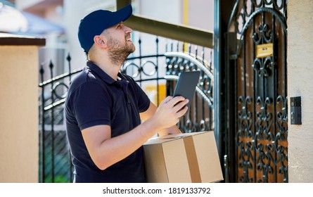 He Never Late. Delivery Man With A Package