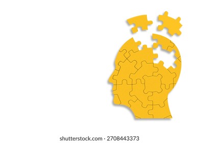 Head and brain diseases concept. A missing pieces of the brain puzzle on white background.