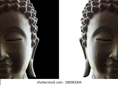 Head Of Buddha On White And Black Background