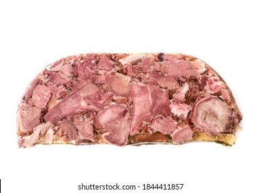 head cheese in front of white background 
