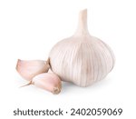 Head of fresh garlic and cloves isolated on white