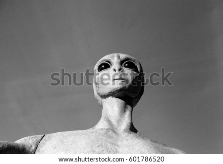 Head of human alien, evolution and superior intelligence