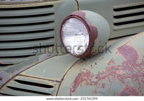 Head lamp of old abandoned\
truck