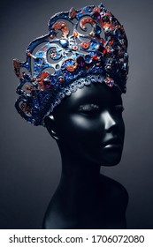 Head of mannequin in creative metal crown with jewels  
