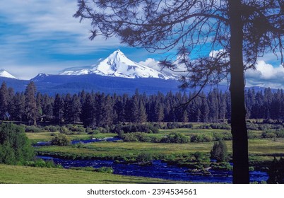 The Head of the Metolious River with Mt Jefferson in background, near Sisters Oregon
