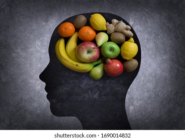 Head with part of the brain in the form of fruits