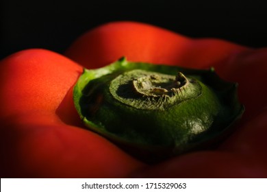 A head of red pepper with cut-off stem
