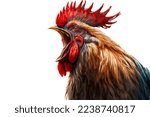 Head red-black rooster portrait isolated on white background