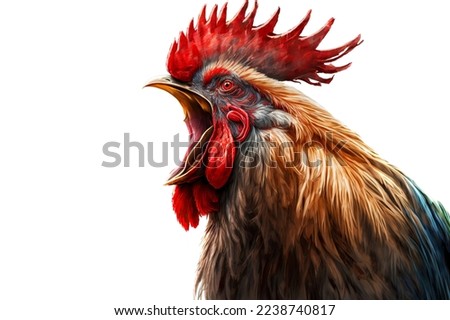 Head red-black rooster portrait isolated on white background