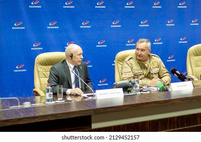 Head Of Roscosmos Dmitry Rogozin And Kenneth Dwane Bowersox At A Press Conference. Baikonur, Kazakhstan - February 25, 2021