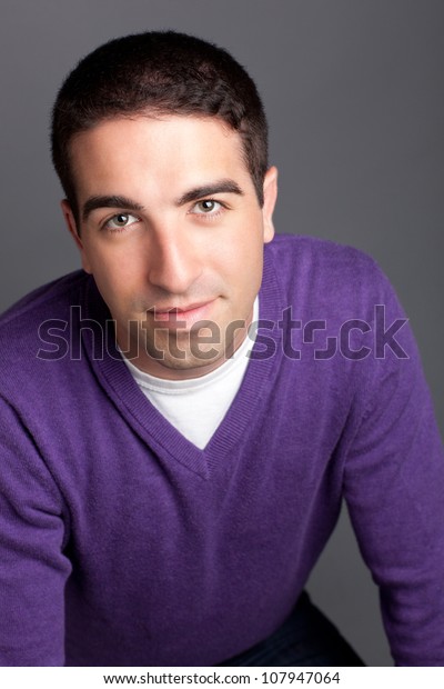 Head Shot Cute Guy Wearing Purple Royalty Free Stock Image