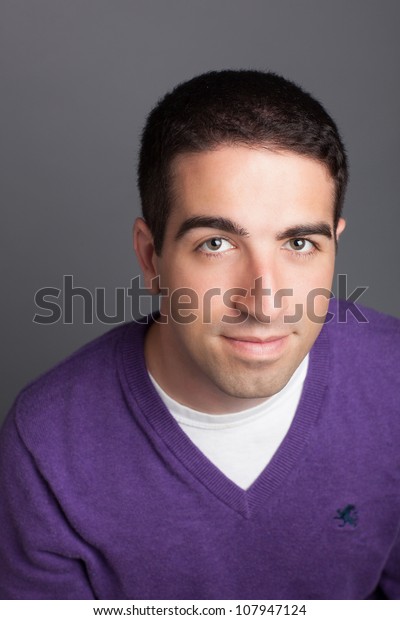 Head Shot Cute Guy Wearing Purple Stock Photo Edit Now 107947124