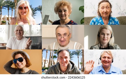 Head shot portraits webcam laptop screen view diverse people using videoconference, online meeting. Multi generational family involved in group videocall distant communication concept. - Powered by Shutterstock