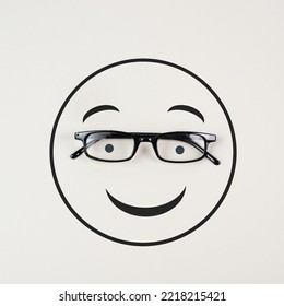 Head With A Smiling Face And Eyeglasses, Mental Health Concept, Positive Mindset, Support And Evaluation Symbol