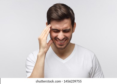 Headache Concept Young Man Showing How Stock Photo 1456239755 ...