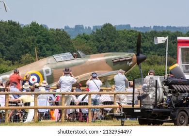 Headcorn, Kent  UK - July 1st 2018  Hurricane WW2 Fighter Plane Flies In Airshow Over Kent. 

