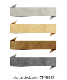 Header Origami Tag Recycled Paper Craft Stick On White Background