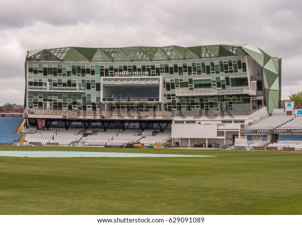 Headingley\
Cricket Stadium. Leeds, UK. April 2017. The Carnegie Pavilion  on\
the eve of the 2017 County Cricket season. The pavilion -designed\
by architects Alsop Sparch was opened in\
2010