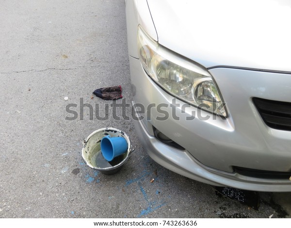 Headlamp Headlight Car Bucket Water Small Stock Photo Edit