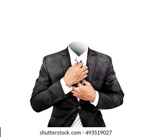Headless businessman in old antique black suit, isolated on white background