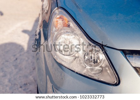 Headlight car. Close-up means for light and road lighting.