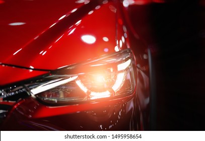 Headlight Lamp Of New Cars,Close Up Detail On One Of The LED Headlights Modern Car.