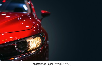 Headlight lamp of new cars,Close up detail on one of the LED headlights modern car,copy space for text.