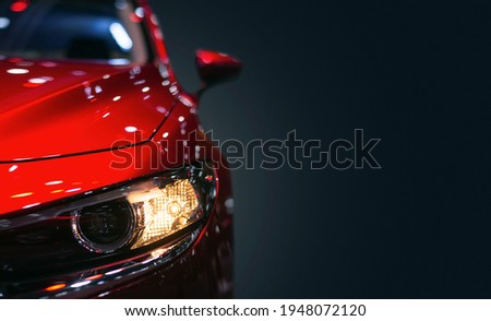 Headlight lamp of new cars,Close up detail on one of the LED headlights modern car,copy space for text.