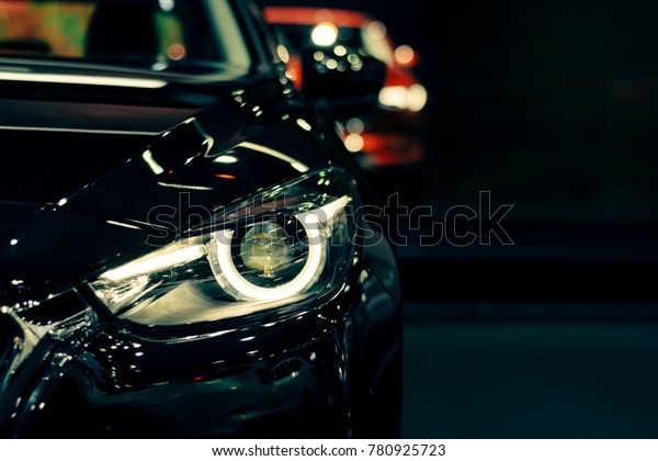 Headlight lamp of new\
cars,copy space.