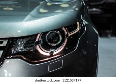 Headlight Of Modern Crossover SUV Sport Car With Led And Xenon Optics