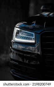 Headlight of Modern Prestigious Black Car Close Up. - Shutterstock ID 2198200749