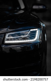 Headlight of Modern Prestigious Black Car Close Up. - Shutterstock ID 2198200757