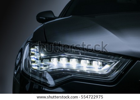 headlight of  modern prestigious car close up