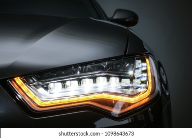 Headlight Of  Modern Prestigious Car Closeup