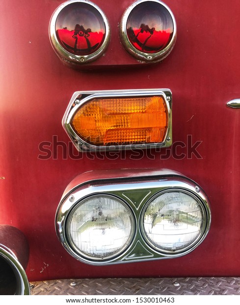 Headlight strip of an old fire\
truck