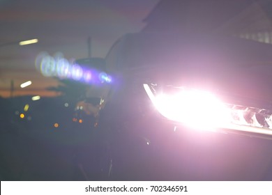 Headlight Vehicle Car Open High Light Beam In The Night Road